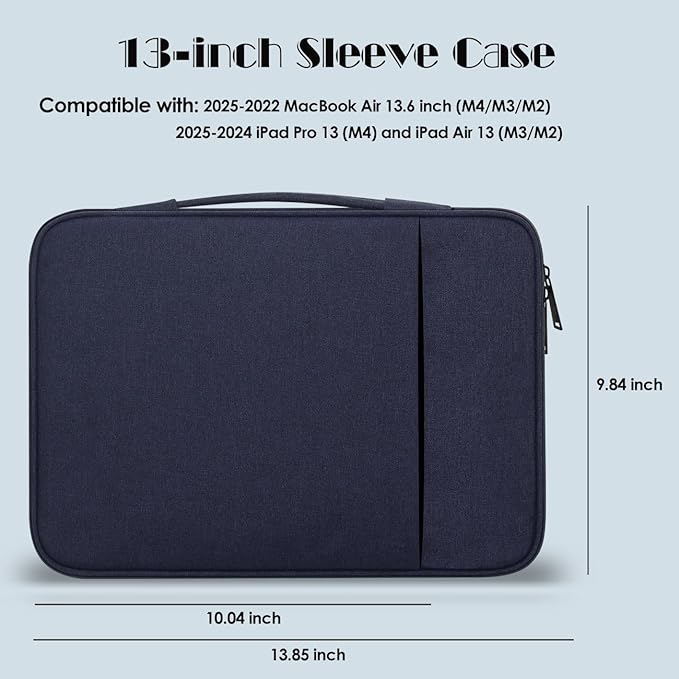 ProElife 13-Inch Laptop Sleeve Case for 2026-2024 MacBook Air 13.6 inch M5/M4 & MacBook Neo 13'' A18 Pro/iPad Pro M5 13-inch Accessory Traveling Water-Resistant Bag Portable Carrying Case (Navy Blue)