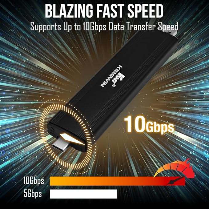 Kingwin M.2 NVMe SSD Enclosure USB 3.2 Gen 2 (10Gbps), Tool-Free, Dual USB-C & USB-A, Aluminum Case for M-Key/B+M Key 2230/2242/2260/2280, External NVMe SSD Adapter for Windows/Mac/Linux