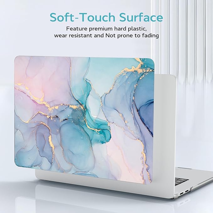 BELKA Compatible with MacBook Pro 13 inch Case M2 2025 2024 2023 2022-2016 A2338 M1 A2251 A2289 A2159 A1989 A1708 A1706, Plastic Hard Shell Case + Keyboard Cover +Screen Protector, Blue Pink Marble