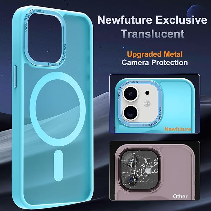Newfuture Designed for iPhone 12 Case/iPhone 12 Pro Case with Magnetic [13 FT Military Drop Protection] [Compatible with Magsafe] Translucent Shockproof with Anti-Fingerprint Phone Case, Lake Blue