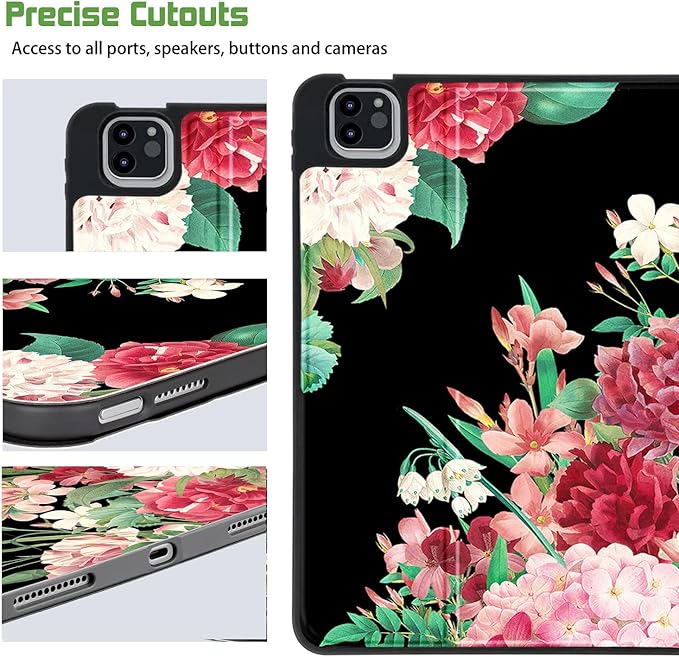 for iPad Air 11 Inch Case M4/M3/M2 2026, for iPad Air 5Th/4Th Gen Cases 10.9-inch,for iPad Pro 11 Inch Case 4Th/3Rd/2Nd/1St Generation Typing Stand 4 Viewing Stand,Pencil Holder,Vintage Flower