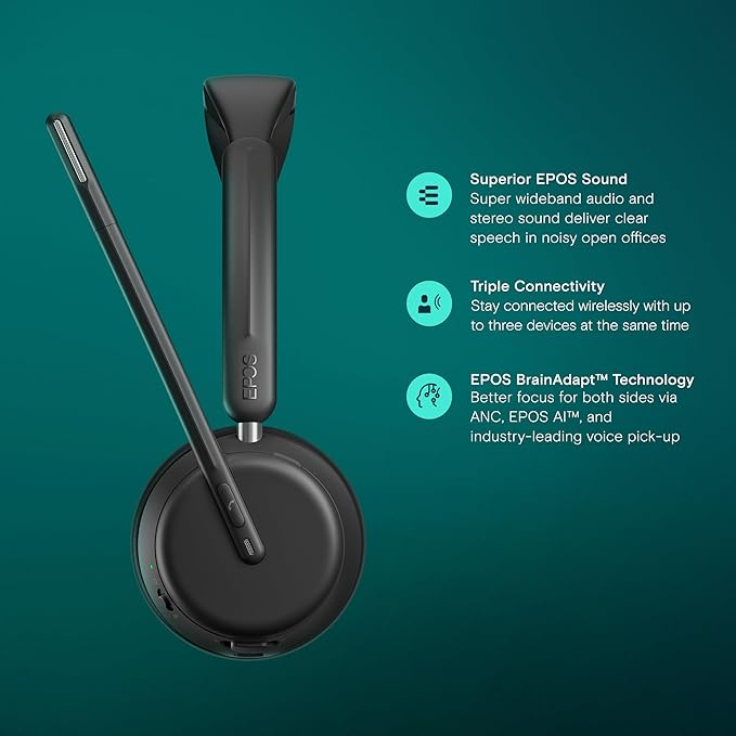 EPOS IMPACT 1060 Double-Sided Wireless Office Headset With Microphone, EPOS AI Noise Cancellation, Super Wideband Audio, Bluetooth, Comfortable Fit, Perfect For Clear Calls In Busy Workspaces