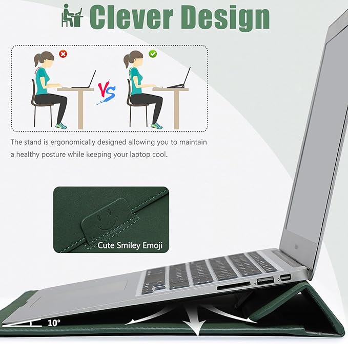 HYZUO 15-16 Inch Laptop Case Bag Sleeve with Stand Feature for MacBook Pro 16 M5/M4/M3/M2/M1 Pro/Max 2026-2019, XPS 15, MacBook Pro 15 2015-2012, Samsung Galaxy Book Flex 15, Midnight Green