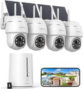 COOAU 4MP Solar Security Cameras Wireless Outdoor, 64GB Local Storage Outdoor Camera Wireless System, 360° Home Security, 5GHz & 2.4GHz WiFi, No Monthly Fee, Color Night Vision, PIR Motion Detection