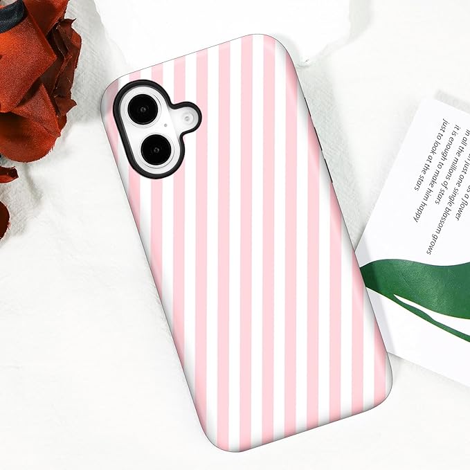 Magnetic for iPhone 17 Case Cute Diagonal Stripes Phone Case, Shockproof Slim TPU and Hard PC Protective Phone Cover Compatible with MagSafe Designed for Women Girls,Pink