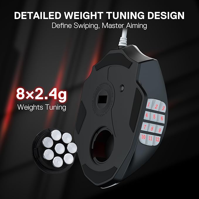Redragon M908 Impact RGB MMO Gaming Mouse, Optical Wired Ergonomic Mouse with Max 24,000 DPI, High Precision, 18 Programmable Macro Shortcuts, Comfort Grip, Black & White