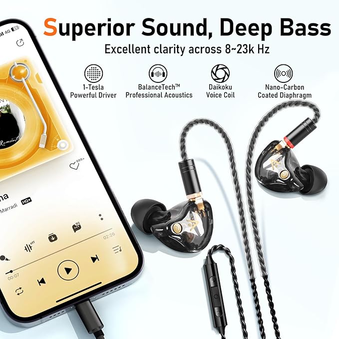 Vibes 202ML Wired Earbuds - HiFi in Ear Headphones for iPhone 5–14, Noise Isolating Ear Buds w/ Mic - Clear Sound, Deep Bass, Comfort-Fit Earphones - MMCX–LTN, Silver Plated Cord, Carrying Case