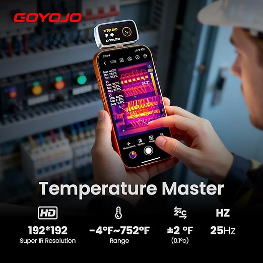 Thermal Imaging Camera for USB-C iPhone/Android/Tablet/pad, Thermal Camera 192x192 Super X³IR Resolution for Waterleak HVAC Electrical Automotive Home Insulation Inspections -4°F~752°F