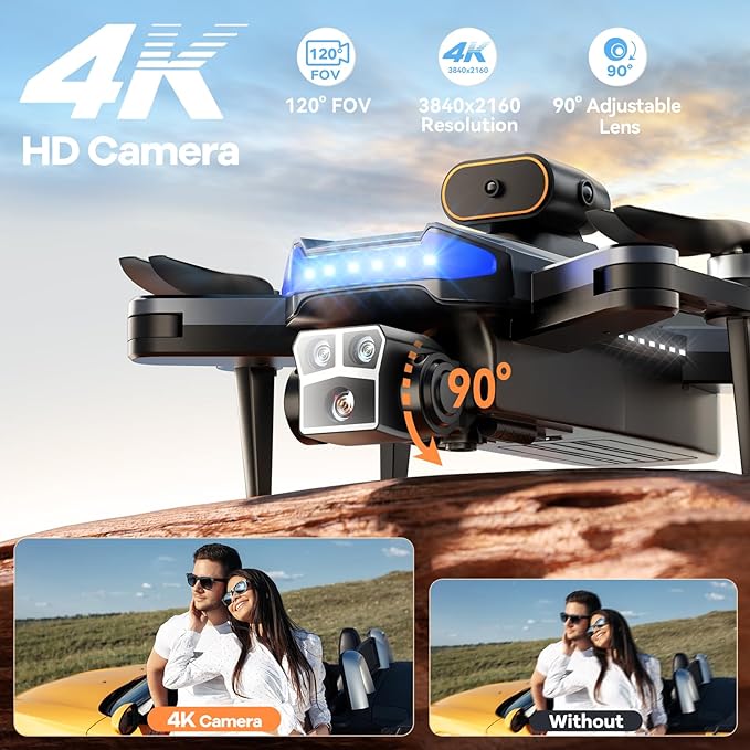 Drones with Camera for Adults 4K, GPS Drone with Obstacle Alert & Auto Return, 54 Mins Flight 3 Batteries, Brushless Motor, Foldable Mini Drone Under 249g, 5G WiFi - HYTOBP P17 (Age 14+, Black)