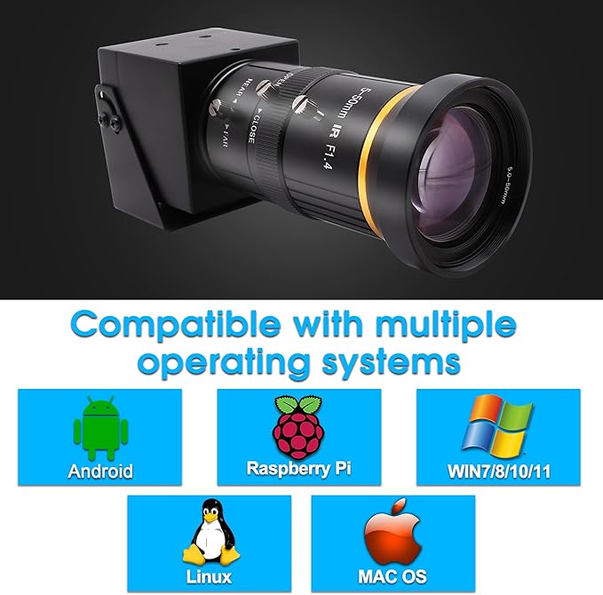 4K Monitor Port USB Camera Simultaneous Streaming Webcam Video Recording Zoom Type C Camera with 5-50mm Manual Varifocal Lens for Live Streaming, Computer, Laptop, Raspberry Pi, Windows,Linux