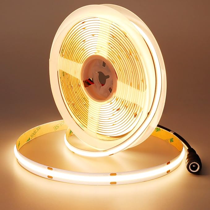 JOYLIT 24V COB LED Strip Lights 16.4ft 3000K Warm White 550LM/FT Super Bright CRI 95+, UL Premium 2400LEDs Dotless Dimmable Adhesive Tape Light 90W for Commercial, Industrial, Residential