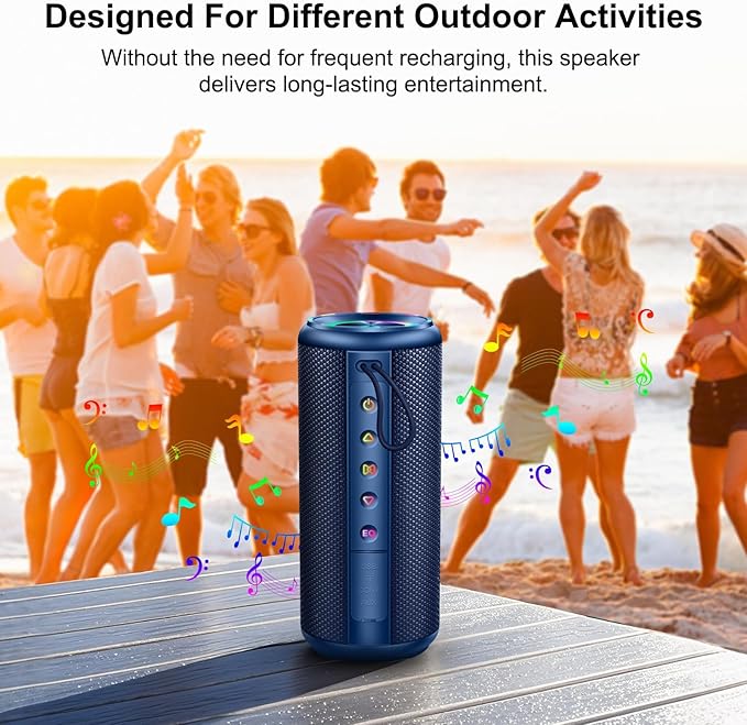 Portable Bluetooth Speaker, Bluetooth 5.4 Wireless Speaker with 20W HD Loud Stereo Sound, 20H Playtime, IP7 Waterproof, LED Lights, TWS Pairing, Built-in Mic, for Outdoor, Party, Home, Gift, Blue