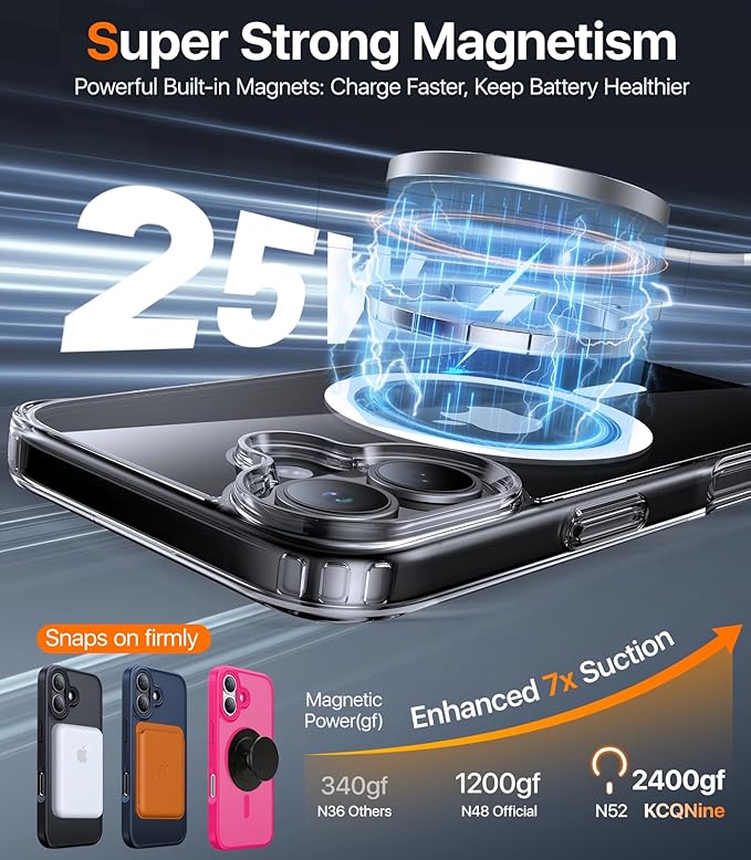 Magnetic for iPhone 17 Case,[Anti-Slip][Compatible with MagSafe][Military Grade Drop Protection] Shockproof Protective Translucent Matte Phone Case for iPhone 17 Case,Clear
