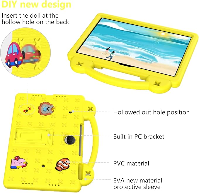 AKABEILA Compatible with Honor Pad 9 2023 12.1 inch Tablet Case, Kids Friendly Universal Lightweight Shockproof Protective Case with Shoulder Strap & Stand Handle Yellow