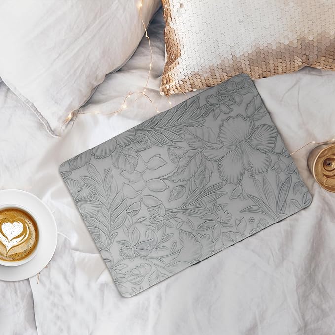 iCasso Compatible with MacBook Air 13 inch Case 2020 2019 2018 Release A1932 A2179 M1 A2337, Texture Leather Plastic Hard Shell Case + Keyboard Cover + Screen Protector, Grey Embossed Floral