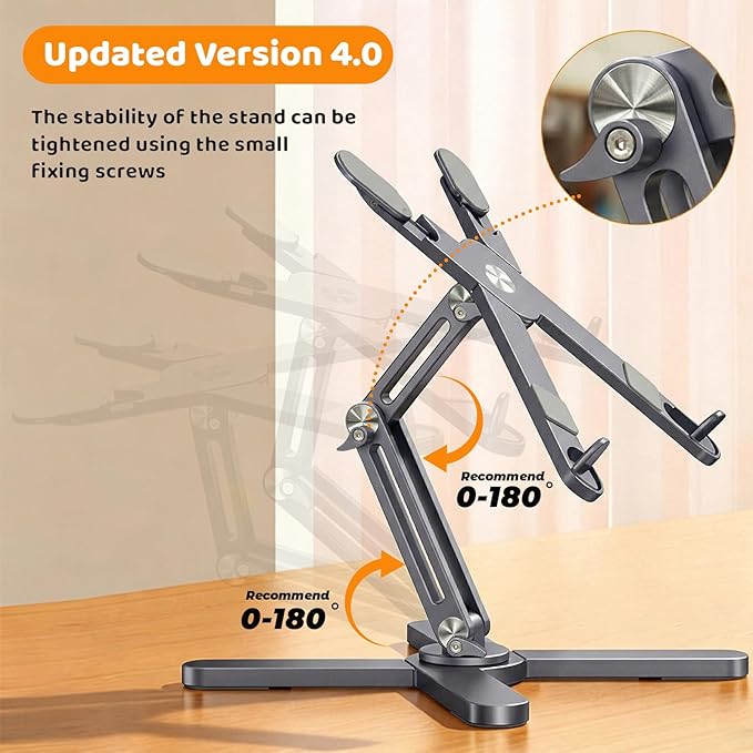 Moallia Laptop Stand with 360 Rotating Base, Computer Notebook Laptop Riser Metal Holder for Desk Collaborative Work, Fully Foldable for Easy Storage, Fits All MacBook, Laptops up to 16 inches, Grey
