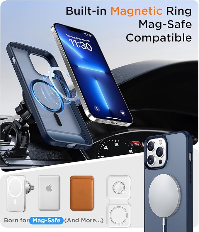 Magnetic Compatible with iPhone 13 Pro Max Case, [Built-in Invisible Kickstand][Compatible with MagSafe] [Military Grade Shockproof] Slim Translucent Matte Phone Case for iPhone 13 Pro Max 6.7"
