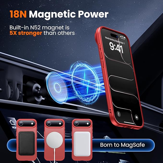 toushion 3 in 1 for iPhone Air Case Matte Red,Fits MagSafe, Screen Protector*1 Camera Lens Protector*1,Matte Skin Feeling Back, Cover Military-Grade Protection