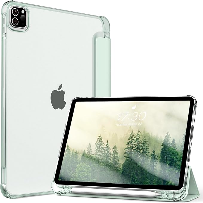 Kenke New iPad Pro 11 Inch Case 4th/3rd/2nd/1st Generation 2022/2021/2020/2018 Support 2nd Pencil Charge with Built-in Left Side Pencil Holder, Hard Frosted Back Cover & Colored Edge (Light Green)