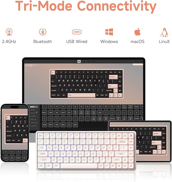 IQUNIX Magi75 Low Profile Wireless Mechanical Keyboard 75% Layout, Hot-Swappable Creamy Linear, RGB Backlit, Full Aluminum, VIA Customizable for Mac/Windows/Linux(White)