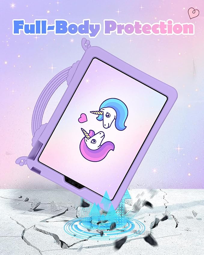 Uppuppy for iPad Air 11 inch Case(Air M4 2026, 8th Gen/M3 2025/M2)/Air 5th/4th Gen 10.9", for iPad Pro 11 inch Case(4th/3rd/2nd/1st Gen) - Purple Unicorn Cover with Rotating Stand & Strap for Girls