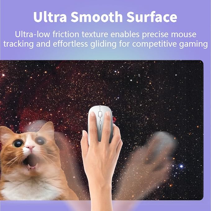 Large Gaming Mouse Pad (31.5" x 15.8") - Cute Space Cat Lovely Galaxy Kitten Screaming in Space, Extra XXL Extended Office Accessories, Premium Stitched Anti-Slip Desk Mat