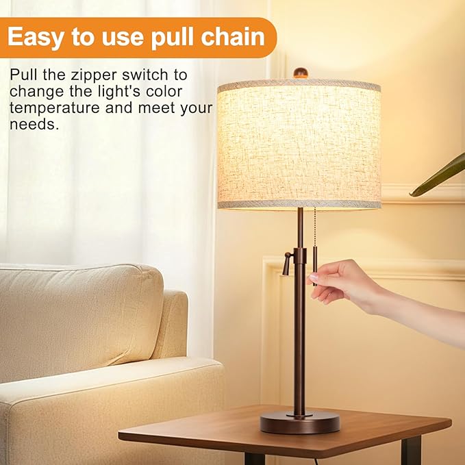 Qingmiao Table Lamps Set of 2, 22" to 30" Adjustable Nightstand Lamps for Bedroom, Dimmable End Table Lamps for Living Room Console Entry Farmhouse Home Decor, New House Warming Gifts