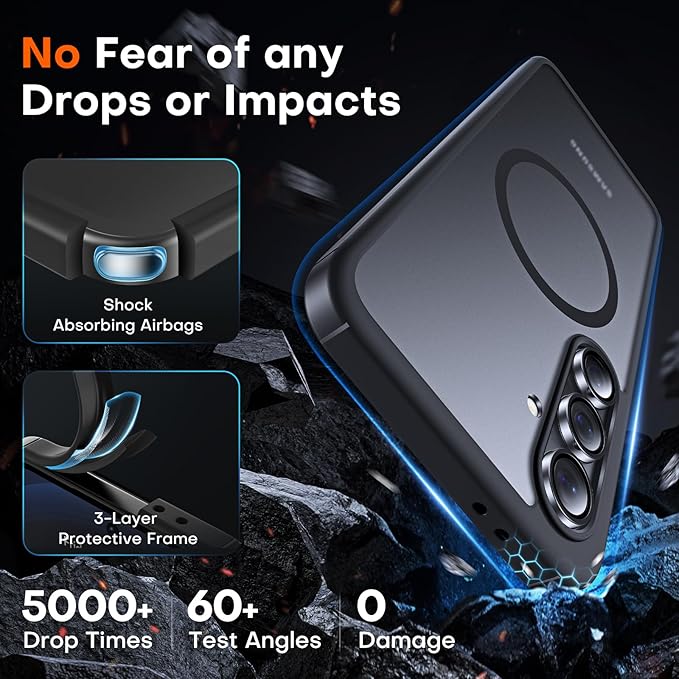 TOCOL Magnetic for Samsung Galaxy S24 FE Case, [15FT Military Grade Protection] [Compatible for Mag-Safe] Translucent Matte Hard Back for Galaxy S24 FE 6.7 Inch, Magnetic-Black | Magnetic, Translucent, Matte, Hard Back