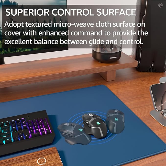 KTRIO Large Gaming Mouse Pad Desk Mat, Superior Micro-Weave Cloth, Non-Slip Rubber Base, Stitched Edges, Water-Resistant, for Gamer, Office & Home, 31.5 x 15.7 Inch，Navy Blue