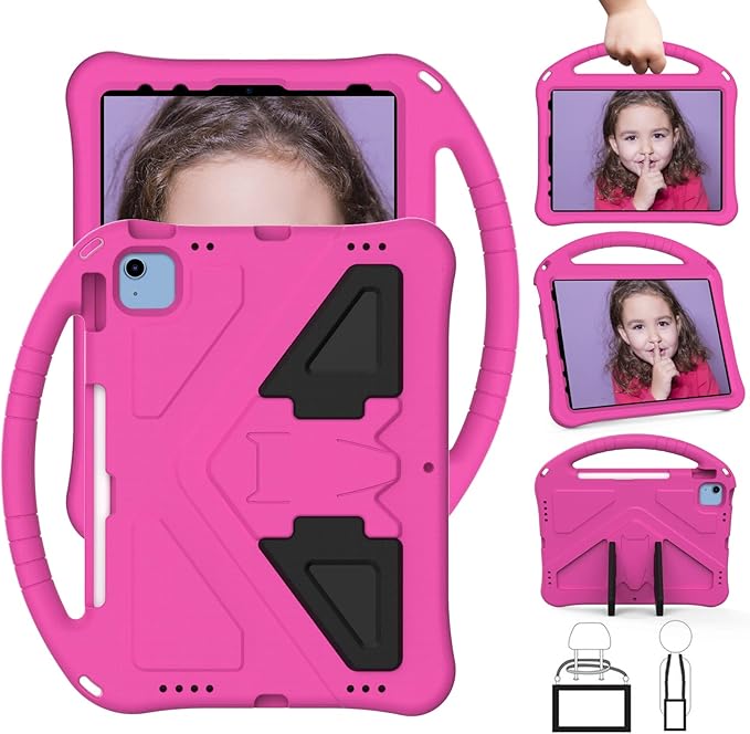 Dteck for iPad 10th Generation Case 2022 10.9 Inch,Lightweight Kids Friendly Shockproof Protective Case with Handle Pencil Holder Kickstand Child Cover for Apple iPad 10th Gen 10.9 Inch 2022,Rose