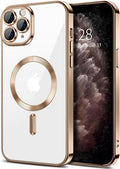 Hython Magnetic Clear for iPhone 11 Pro Case with Camera Lens Protector [Compatible with MagSafe] Luxury Plating Edge Slim Soft TPU Cover Protective Phone Case for iPhone 11 Pro 5.8", Desert Brown