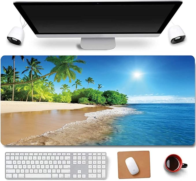 31.5x11.8 Inch Non-Slip Long Extended Large Gaming Mouse Pad with Stitched Edges XL Laptops Keyboard Mouse Mat(Beach View)