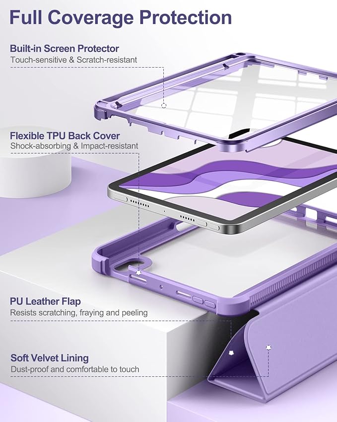 Case for iPad mini 7 (A17 Pro) 2024 & iPad mini 6 2021 Case, [Built-in Screen Protector][Auto Sleep/Wake][Pencil Holder] iPad mini 6th Generation 8.3-inch Soft Leather Flip Cover with Stand Purple