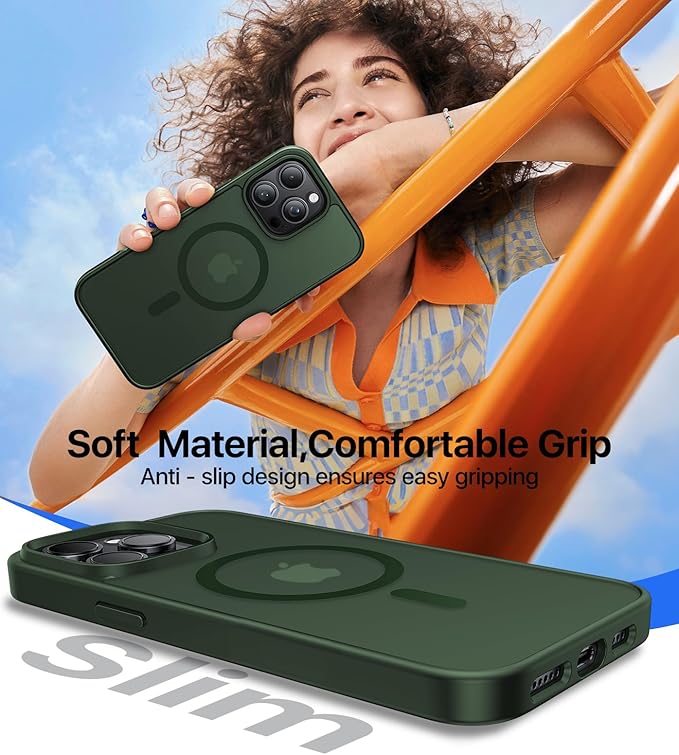 Magnetic for iPhone 15 Pro Max Case, [Compatible with MagSafe][Military-Grade Drop Protection][Anti-Yellowing] Shockproof Translucent Matte Cover for iPhone 15 Pro Max Phone Case,Forest Green