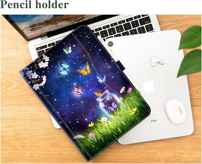Vimorco Case for iPad (A16) 11th Generation 2025, for iPad 11th/10th Generation Case, Faux Leather Protective Adjustable Cover, Auto Sleep/Wake, Card Pocket with Pencil Holder, Star Butterfly