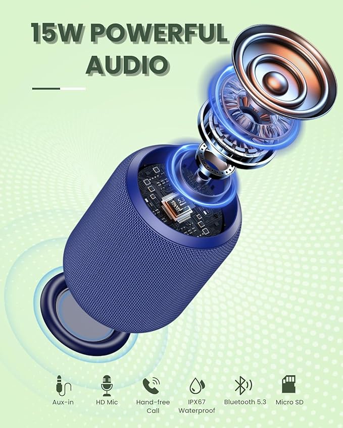 NOTABRICK Bluetooth Speakers, Portable Wireless Speaker with 15W Stereo Sound, IPX6 Waterproof Shower Speaker, Dual Pairs, Portable Speaker for Party Beach Camping
