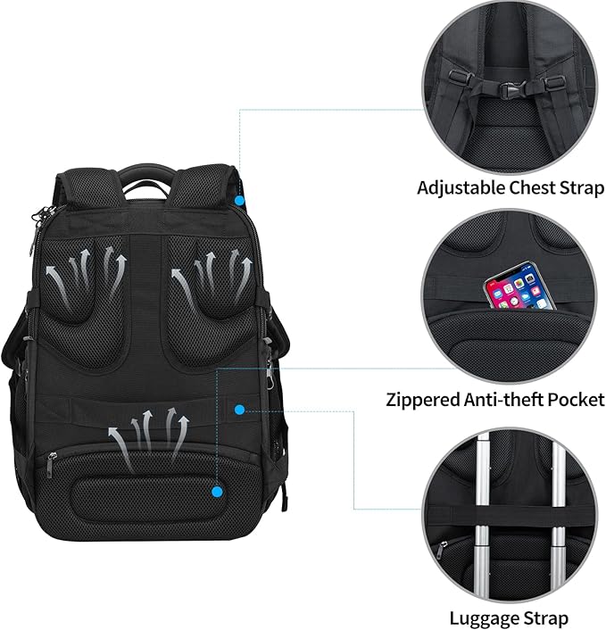 KROSER Travel Laptop Backpack 18.4 Inch XXXL Gaming Backpack with Hard Shell Saferoom RFID Pockets Water-Repellent Business College Daypack Stylish Laptop Bag for Men/Women-Black Grey