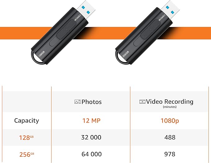 Amazon Basics 256 GB Ultra Fast USB 3.1 Flash Drive, High Capacity External Storage for Photos Videos, Retractable Design, 130MB/s Transfer Speed, Black