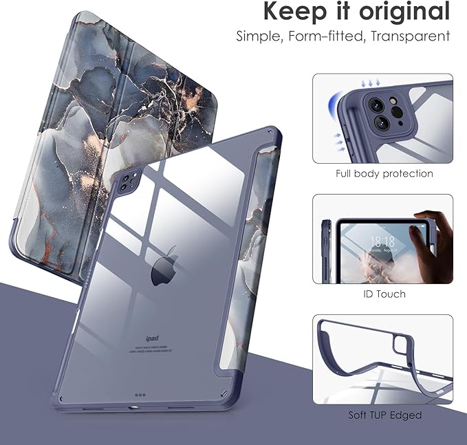 VIKESI Case for iPad Pro 12.9 6th/5th/4th/3rd Generation 2022/2021/2020/2018,TPU Shockproof Frame,Built-in Pencil Holder,Auto Sleep/Wake - Dusk Marble