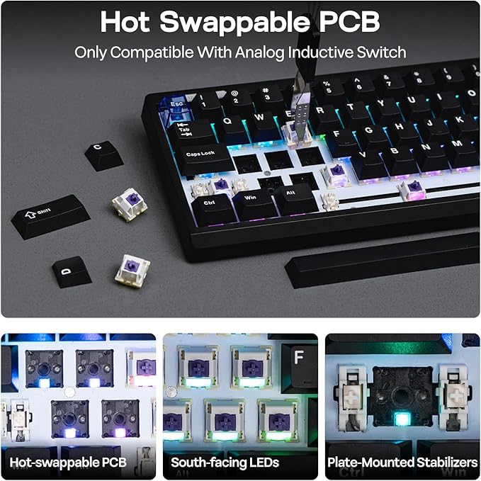 EPOMAKER Magcore65 Lite Wireless Analog Keyboard, DKS & SOCD, 8K Polling Inductive Switch, PC & PBT Keycap, Hot-Swap, RGB, 2.4G/BT, 65% Layout Gaming Keyboard