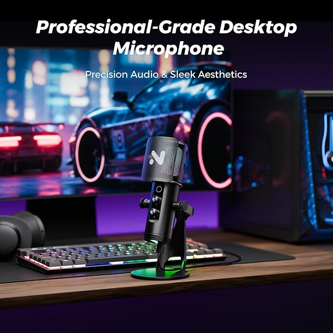 NearStream USB Gaming Microphone for PC with Noise Canceling/RGB Light/Quick Mute/Gain/Headphones Jack/Pop Filter, Desktop Condenser Microphone for Stream/Record/Podcast/PS5/PS4/Twitch/YouTube (AM35U)