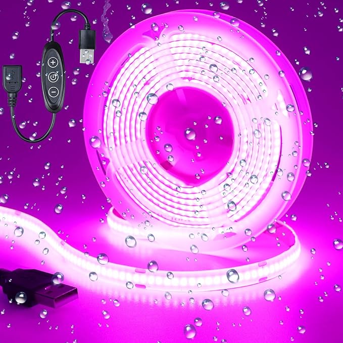 DC 5V USB COB Violets LED Strip Light USB Powered Dimmable IP65 Waterproof 6.6ft/2M 640LEDs with Dimmer High Brightness Flexible LED Tape Lights