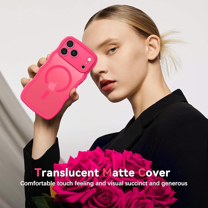 BENTOBEN Magnetic for iPhone 17 Pro Case, Cute Wavy Full Camera Protection [Compatible with MagSafe] Matte Anti-Slip Bumper Women Girls Boys Protective Cover for 17 Pro 6.3", Hot Pink