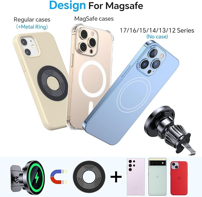 Coolpow for Magsafe Car Mount Charger【100% Stable】 15W Magsafe Car Charger Magnetic Phone Holders for Your Car Accessories for Women Men Gifts for Mothers Day Wireless Car Charger for iPhone 17 16 15