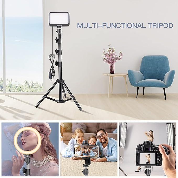 UBeesize LED Video Light Kit, 2Pcs Dimmable Continuous Portable Photography Lighting with Adjustable Tripod Stand & 5 Color Filters for Tabletop/Low-Angle Shooting, for Zoom, Game Streaming, YouTube