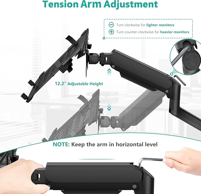 WALI Laptop Wall Mount, Single Monitor Arm for 17" Notebook and Up to 32" Screen, Full Motion Adjustable Monitor Wall Mount with Laptop Tray, VESA 75x75/100x100, Up to 15.4-22 Lbs (GSWM001LP), Black
