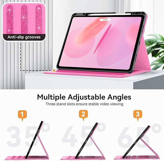 Zonefoker Case for New iPad Pro 12.9 inch 6th/5th/4th/3rd Generation 2022/2021/2020/2018, 12.9'' ipad Pro Leather Protective Cover 6/5/4/3 Gen with Pencil Holder, Auto Wake/Sleep, Glitter Pink