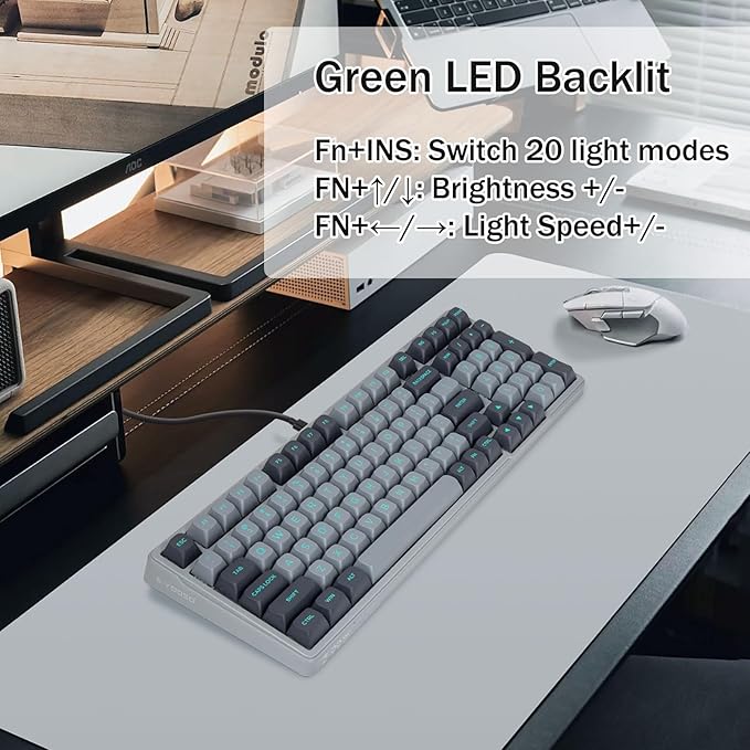 Wired Mechanical Gaming Keyboard, Creamy Sound, Pre-lubed Linear Switches, Gasket Structure with Sound Dampening Foam, Green LED Backlit RGB Side Light, 99 Keys Custom Keyboard for PC,Gray/Black