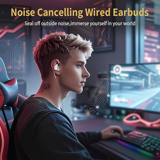 HiFi IEM for Gaming, CCZ MC02 in Ear Monitors, Clear Crystal Sound Gaming Earbuds, 10mm 1DD Wired Headphones with Patented IEMS Ear Tips for Computer Laptop School Students (Clear Cyan, With Mic)