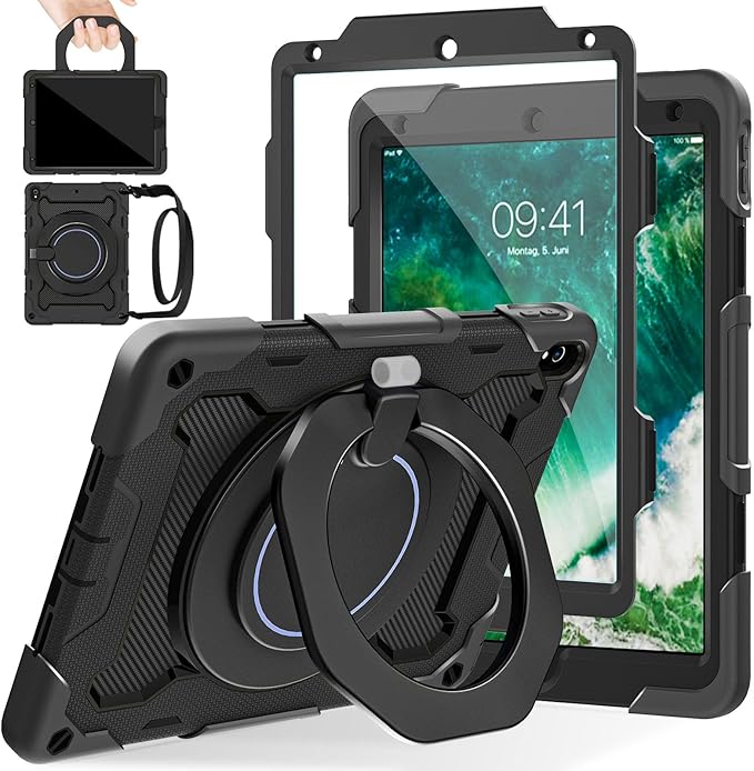 ROISKIN for iPad Pro 10.5 Case 2017/iPad Air 3rd Generation Case 2019, Rugged Heavy Duty Protective Cover with Screen Protector Pencil Holder, 360° Swivel Stand/Handle, Shoulder Strap for Kids